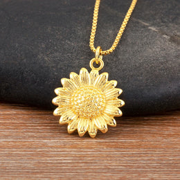 Sunflower Copper Pendant Necklace