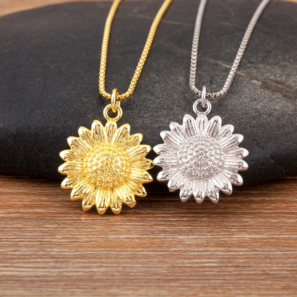 Sunflower Copper Pendant Necklace