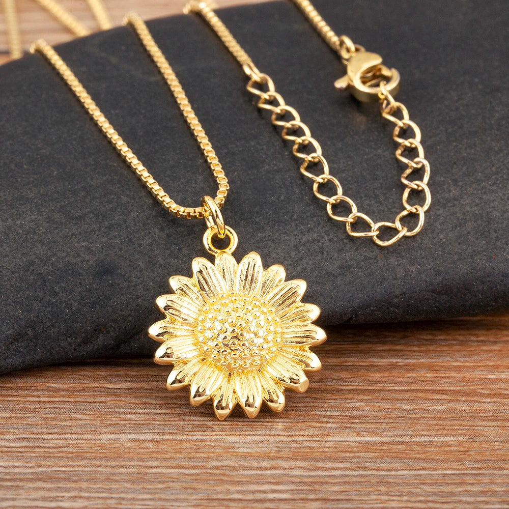 Sunflower Copper Pendant Necklace