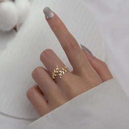 Silver Zircon Leaf Ring