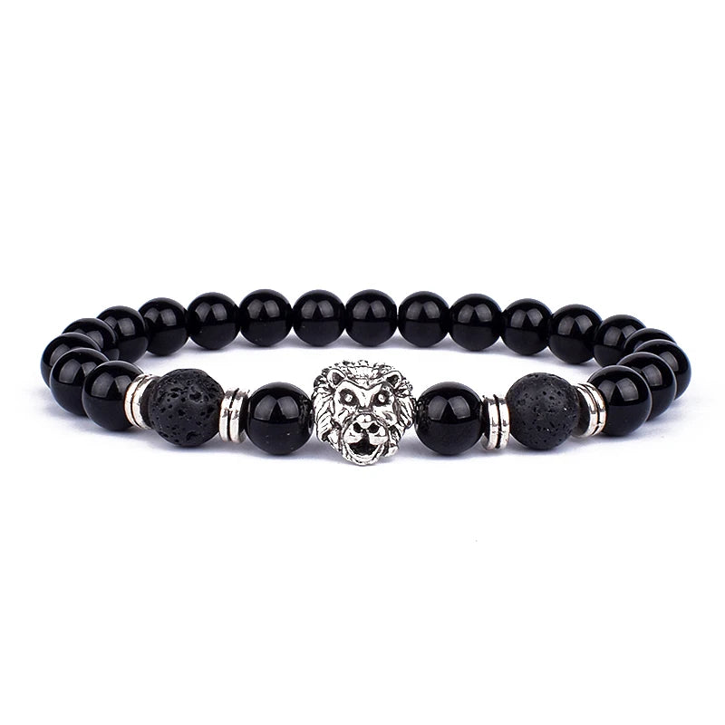 Obsidian Lion Charm Bracelet