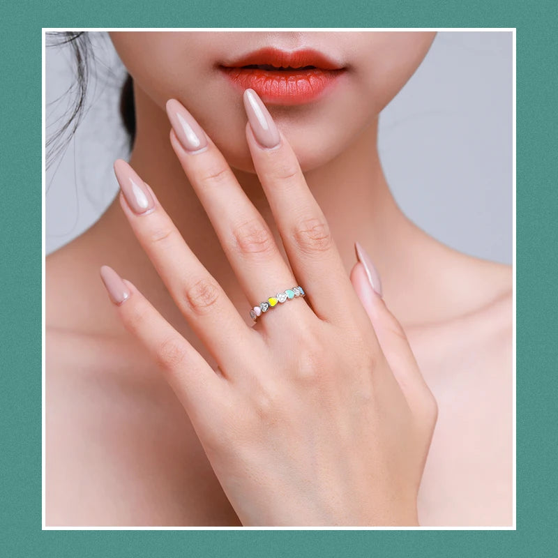 Rainbow Heart Silver Ring