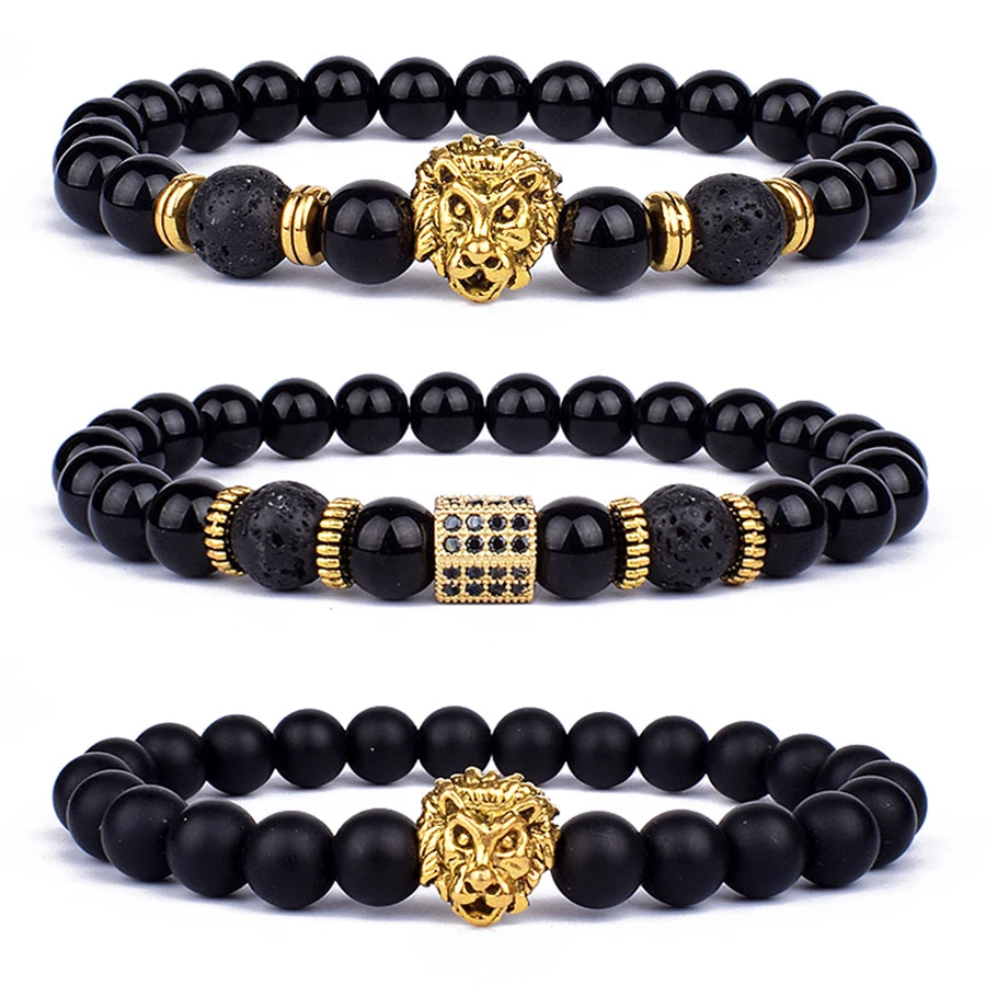 Obsidian Lion Charm Bracelet