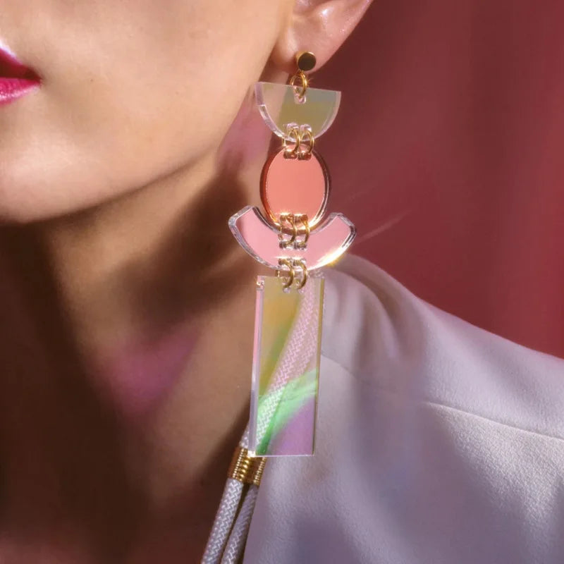 Iridescent Geometric Acrylic Earrings