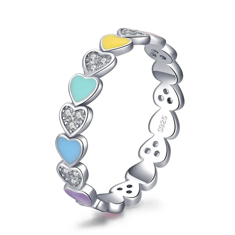 Rainbow Heart Silver Ring