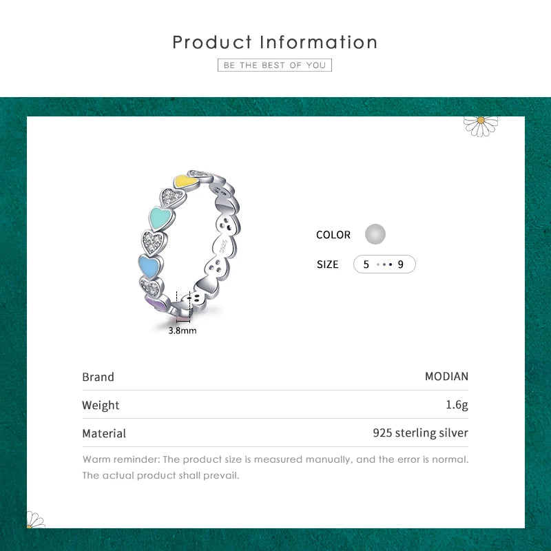 Rainbow Heart Silver Ring