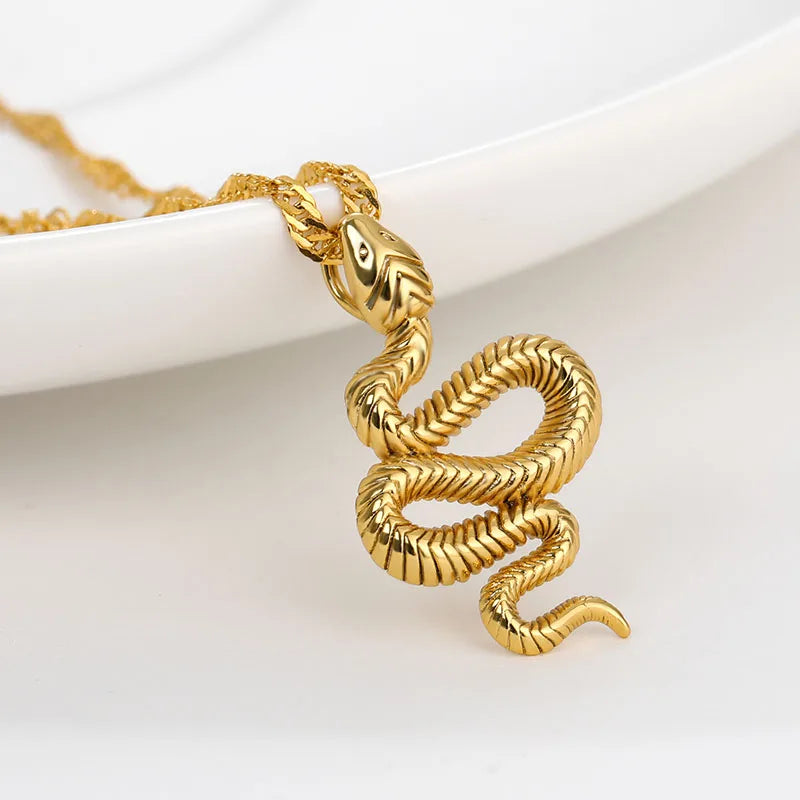 Gold Snake Pendant Necklace