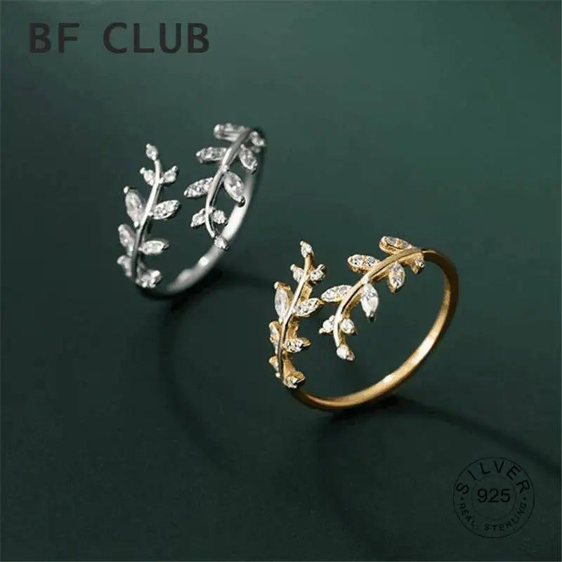 Silver Zircon Leaf Ring