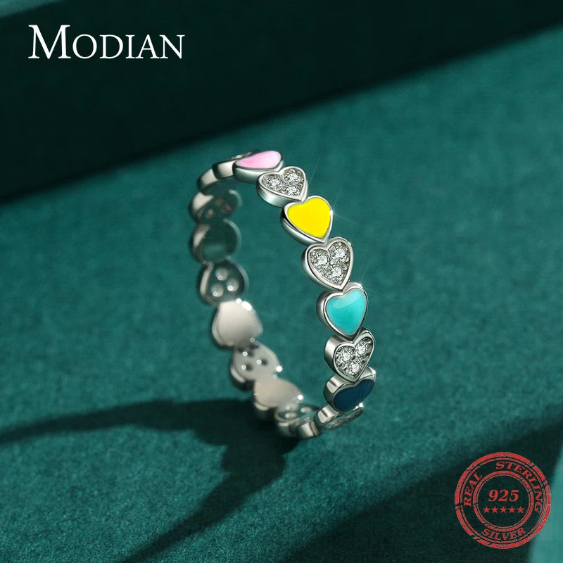 Rainbow Heart Silver Ring