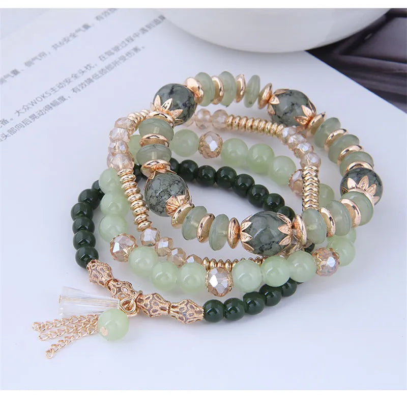 Green Crystal Tassel Bracelet