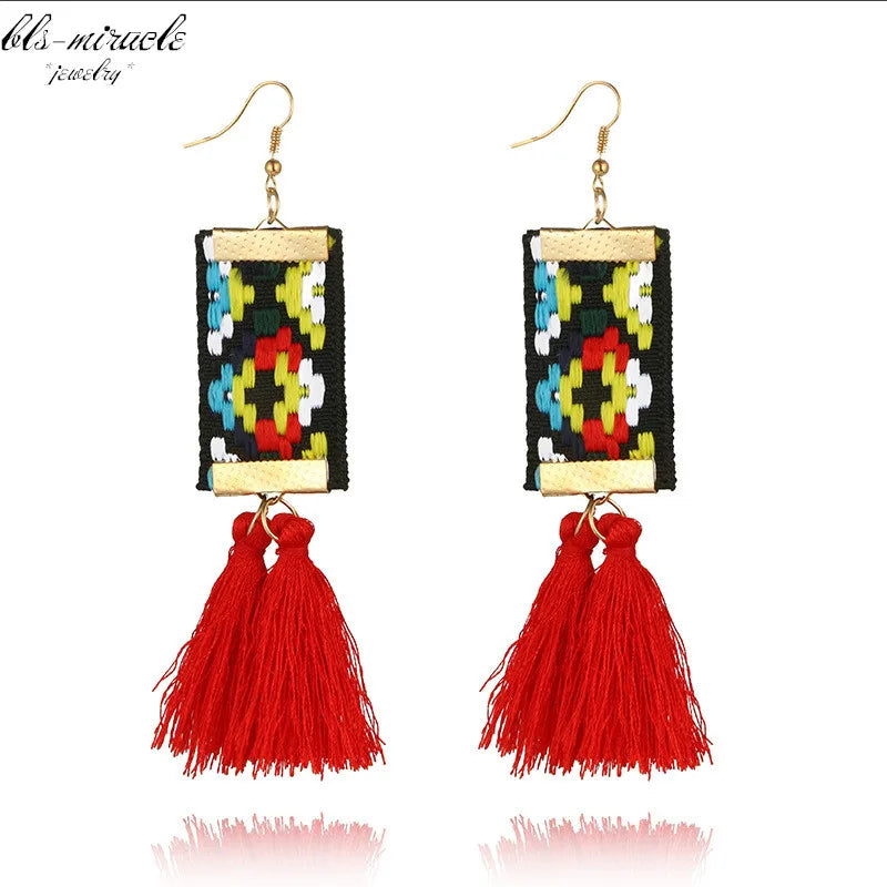 Bohemian Rectangle Tassel Earrings