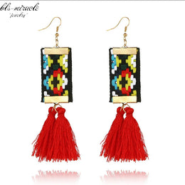 Bohemian Rectangle Tassel Earrings