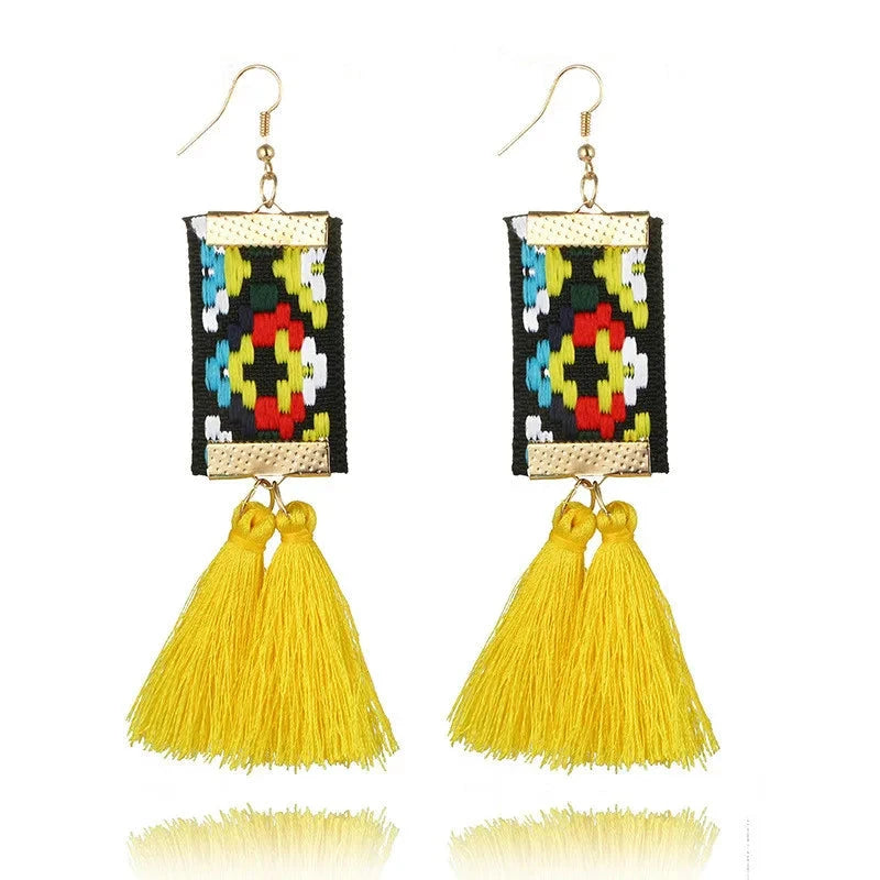 Bohemian Rectangle Tassel Earrings