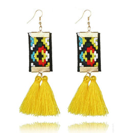 Bohemian Rectangle Tassel Earrings