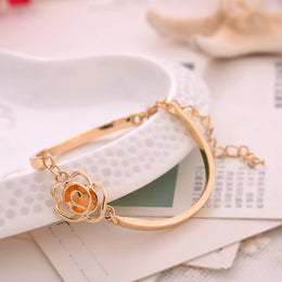 Camellia Rhinestone Chain Bracelet