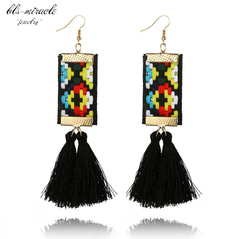 Bohemian Rectangle Tassel Earrings