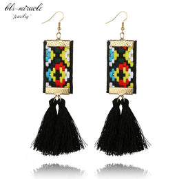 Bohemian Rectangle Tassel Earrings