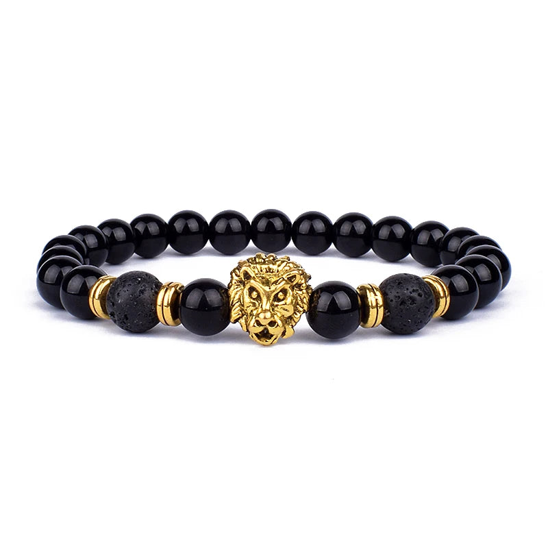 Obsidian Lion Charm Bracelet
