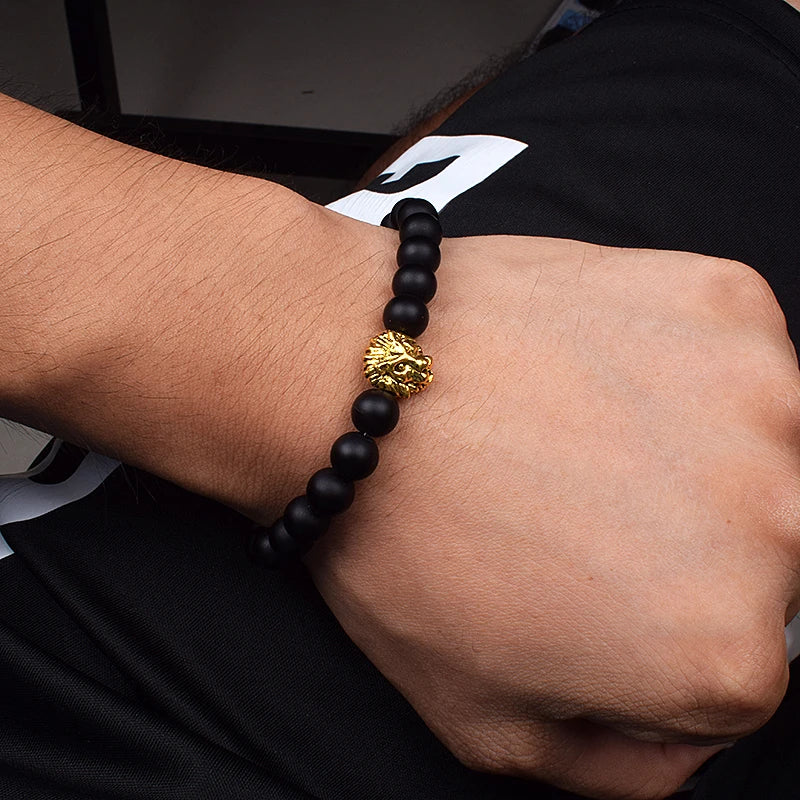 Obsidian Lion Charm Bracelet