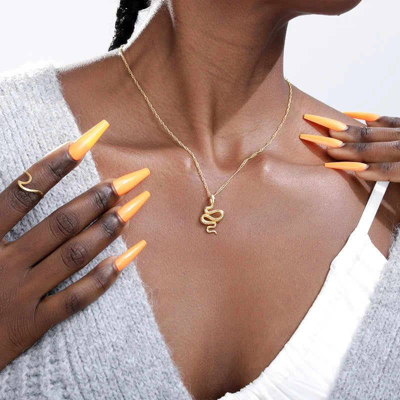 Gold Snake Pendant Necklace