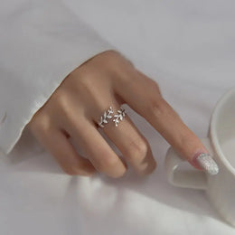 Silver Zircon Leaf Ring