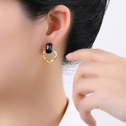 Black Geometric Dangle Earrings