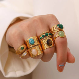 Natural Stone Steel Ring