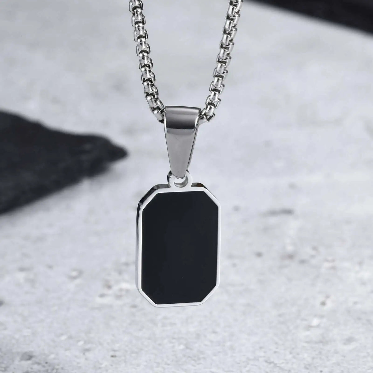 Black Enamel Square Necklace