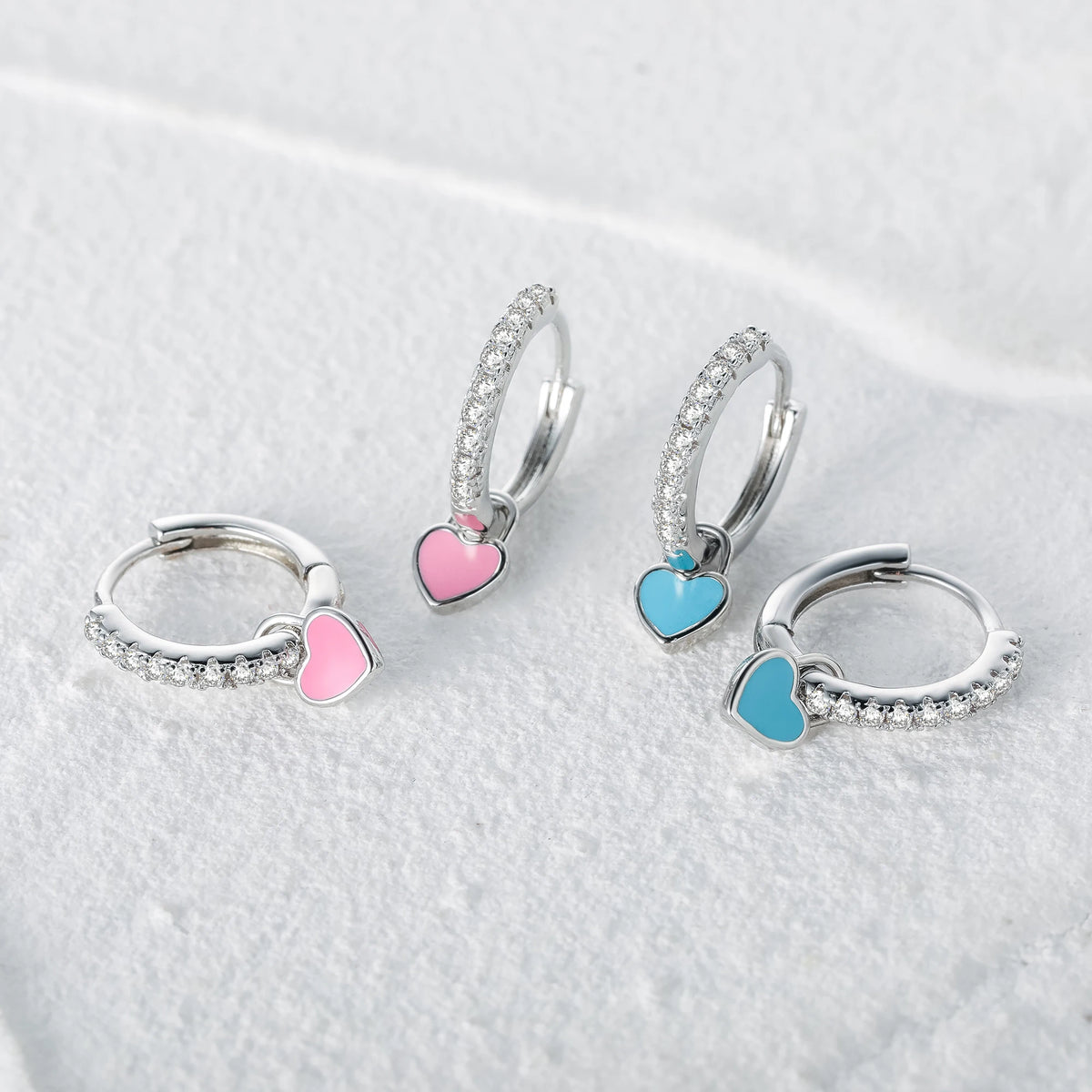 Enamel Heart Charm Hoops