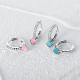 Enamel Heart Charm Hoops