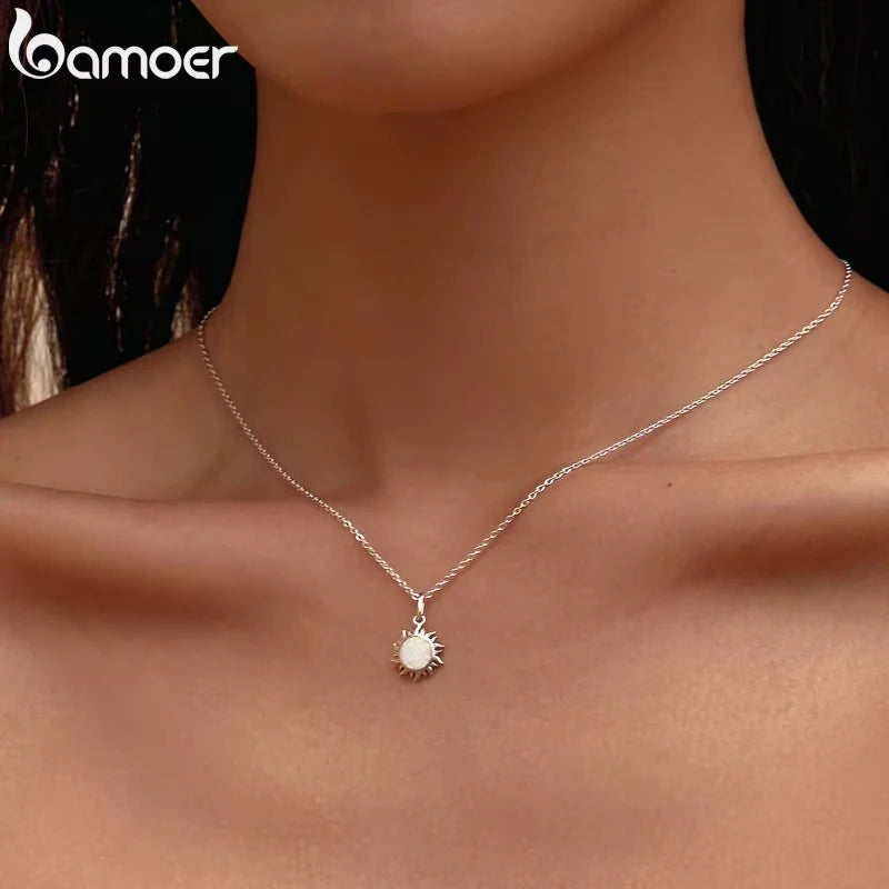 Opal Sun Silver Necklace