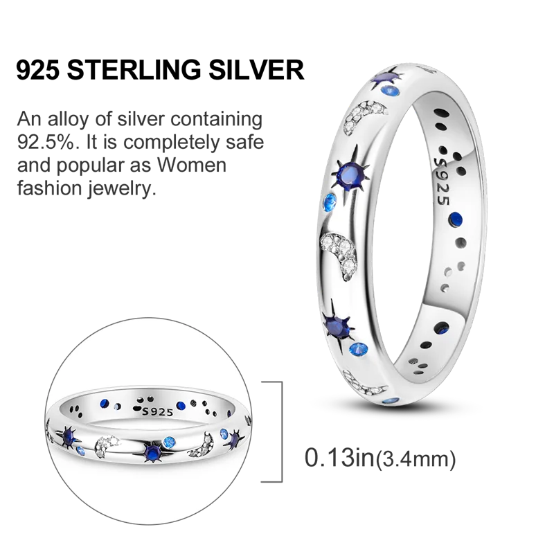 Blue Zircon Moon Ring