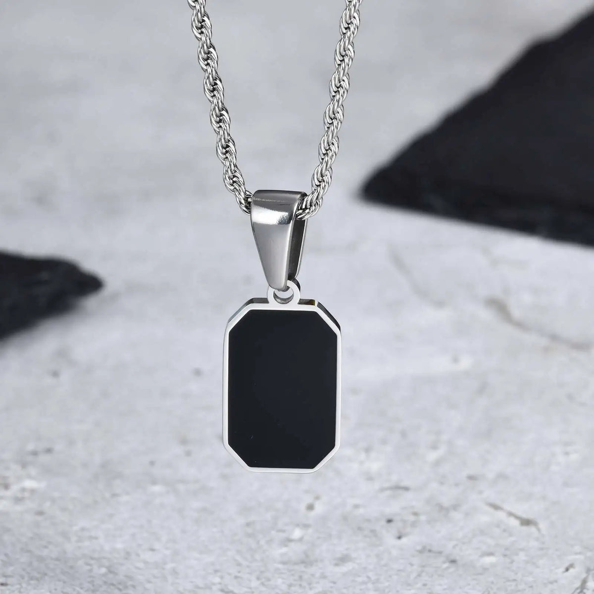 Black Enamel Square Necklace