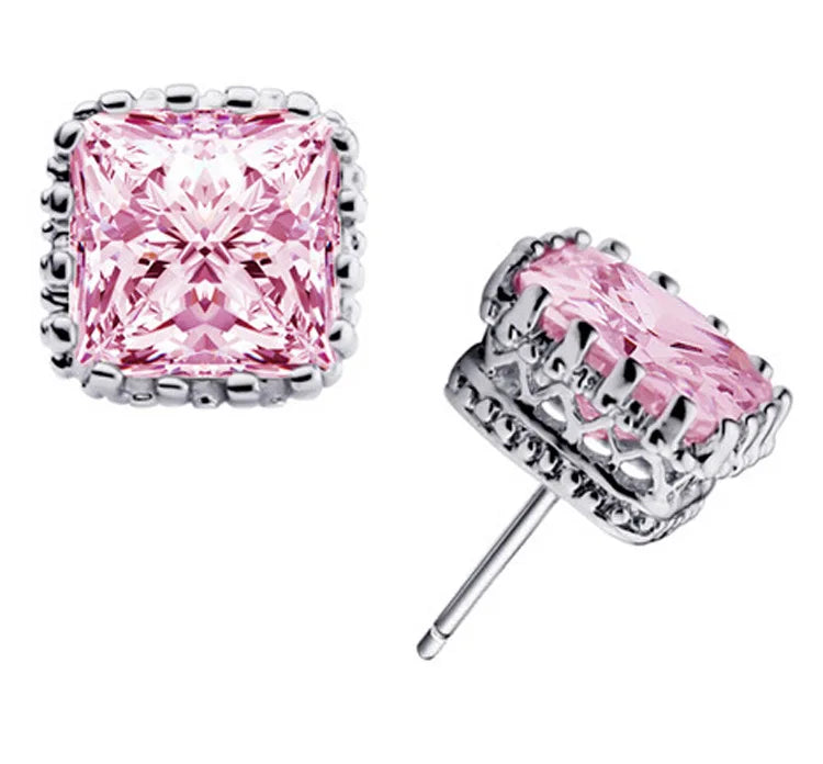 Square Zircon Silver Earrings