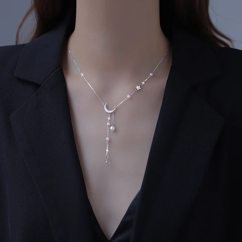 Sterling Star Moon Necklace