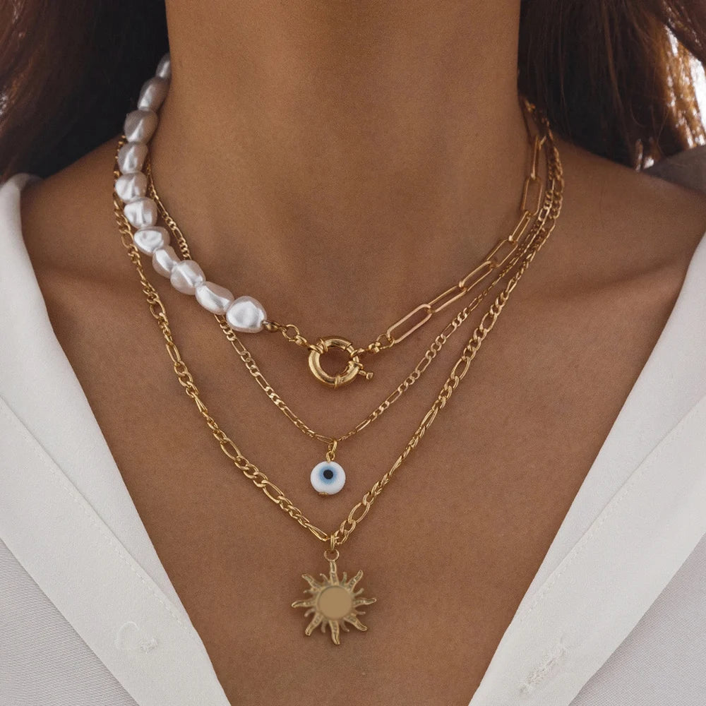 Layered Pearl Heart Necklace