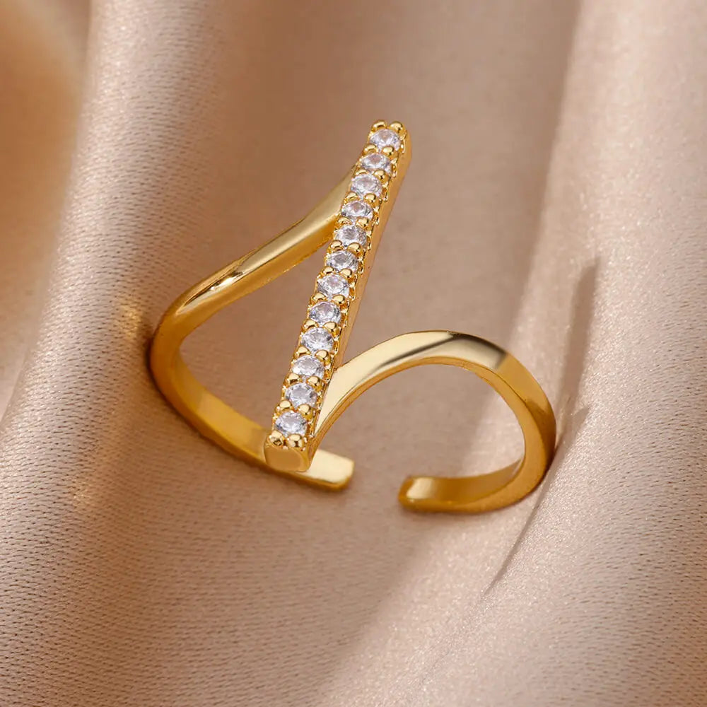 Geometric Zircon Open Ring
