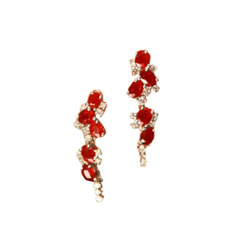 Ruby Tassel Silver Earrings
