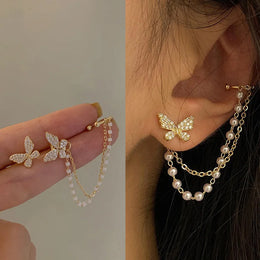 Butterfly Tassel Clip Earrings