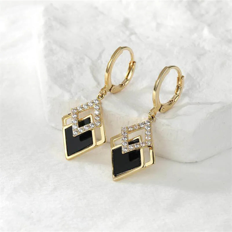 Black Rhombus Rhinestone Drops