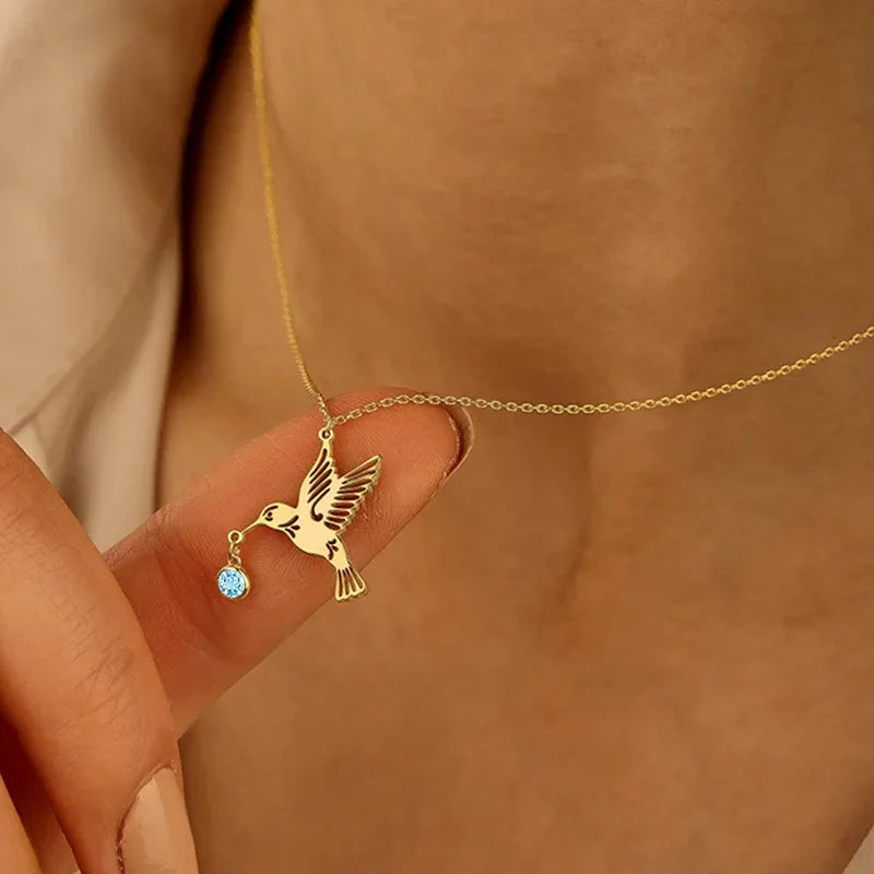 Birthstone Hummingbird Pendant Necklace