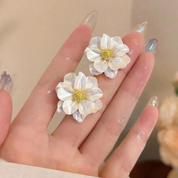 White Camellia Flower Studs