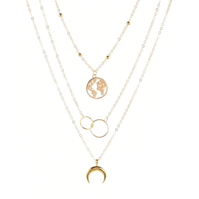 Moon World Map Necklace