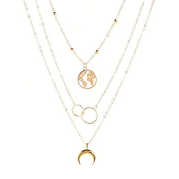 Moon World Map Necklace