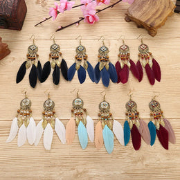 Bohemian Feather Tassel Earrings