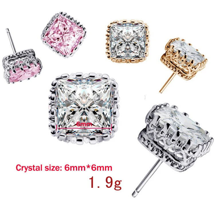 Square Zircon Silver Earrings