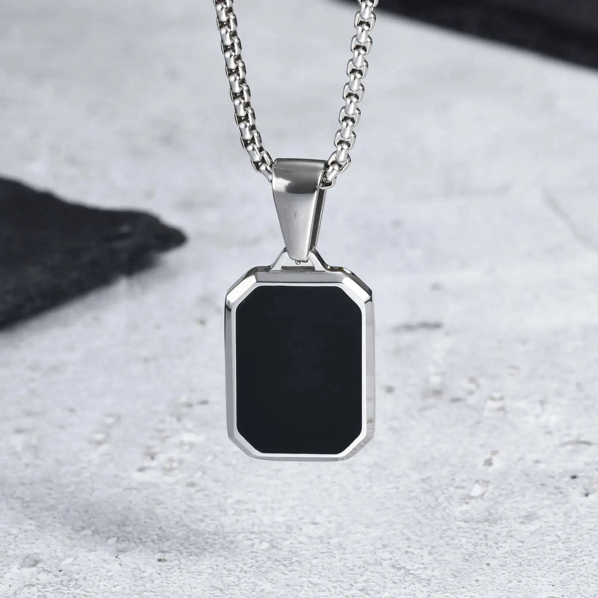 Black Enamel Square Necklace