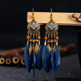Bohemian Feather Tassel Earrings