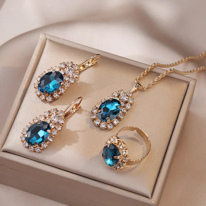 Blue Crystal Bridal Set