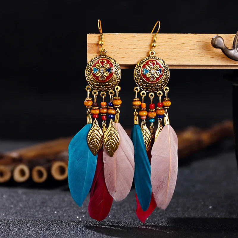 Bohemian Feather Tassel Earrings